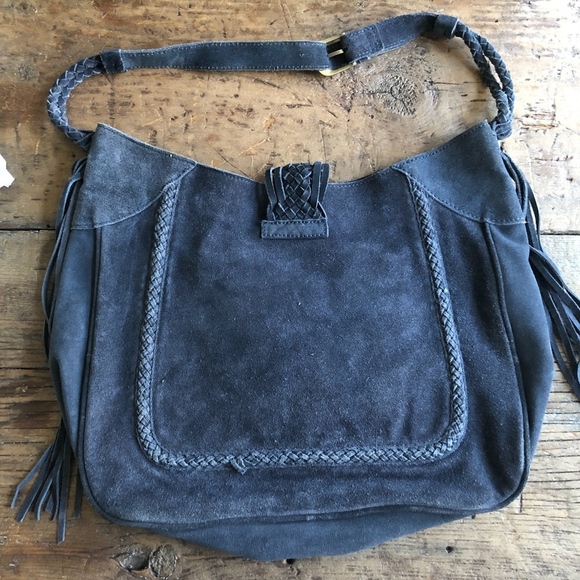 Zara Basic Blue Suede Boho Braided Tassel Bag - Picture 3 of 8